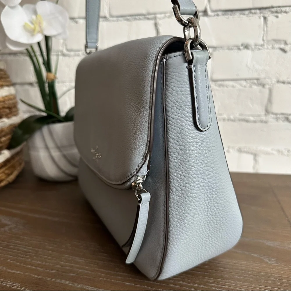 EUC $359 Kate Spade Jackson Medium Flap Shoulder Bag (Frosted Blue with Silver) - Picture 6 of 13